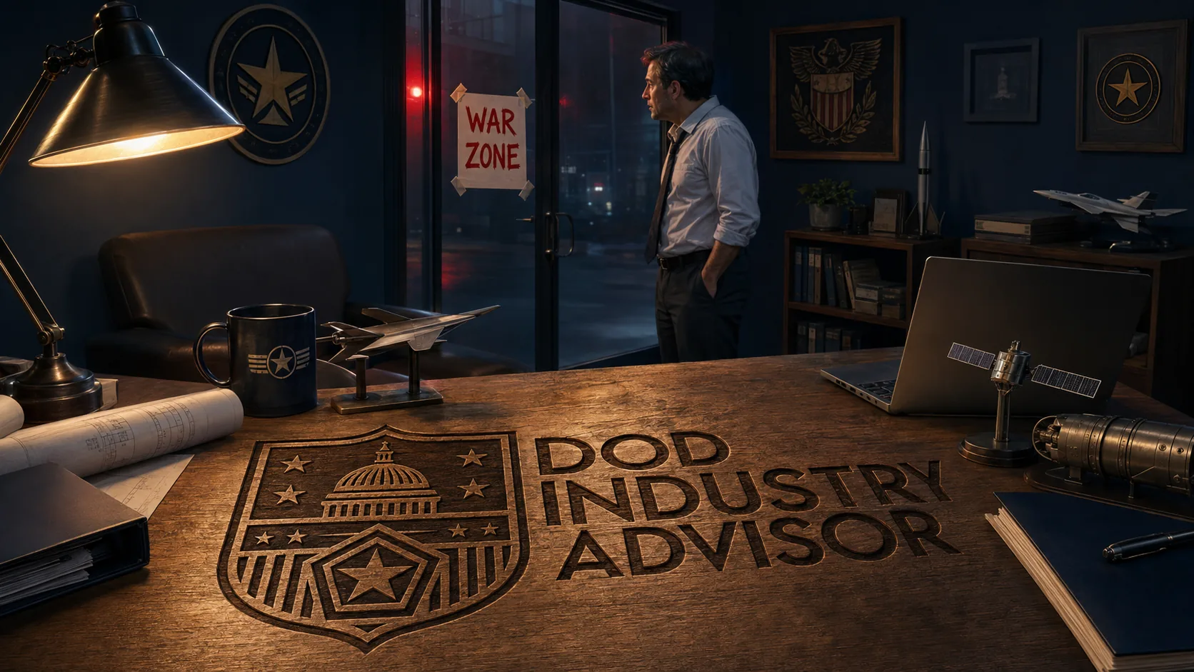 Congress Weekly 2026-08-09 — closer image: Renaming the War Room Before the Kickoff. Satirical editorial cartoon, DoD Industry Advisor.